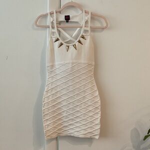 White Mini Bodycon Dress with Gold Accents